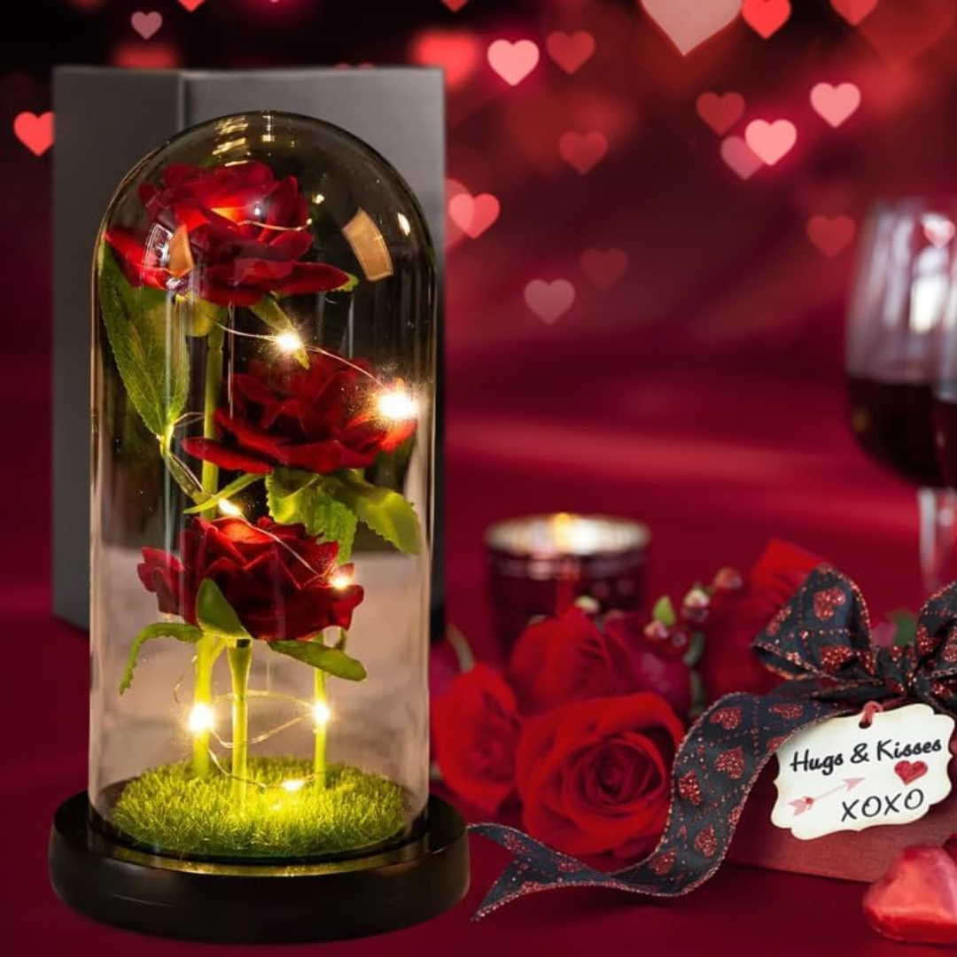 Eternal Rose in Glass Dome with LED Lights