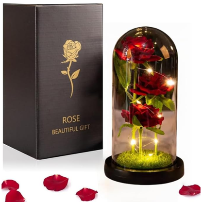 Eternal Rose in Glass Dome with LED Lights